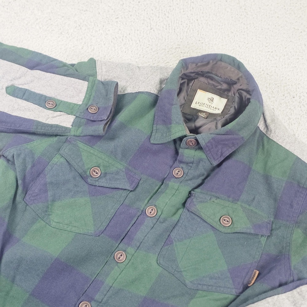 Legendary Whitetails Jacket Mens Large Green Plaid Quilted Flannel Shirt Lined